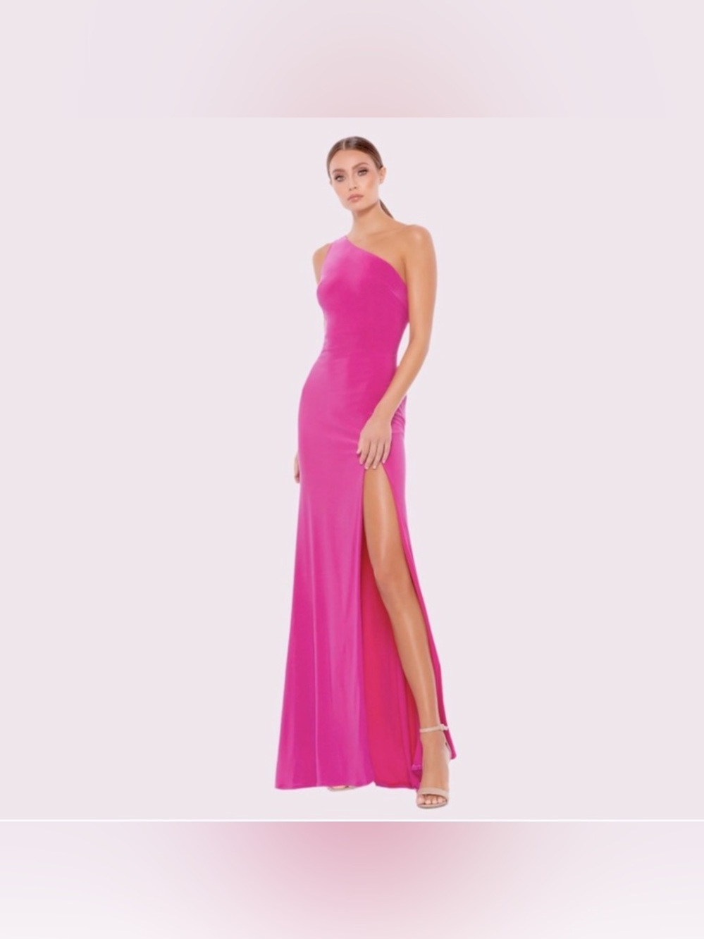 MAC DUGGAL Ieena NWT Maxi Gown Jersey One Shoulder Draped Back New Barbie Event - Picture 2 of 15